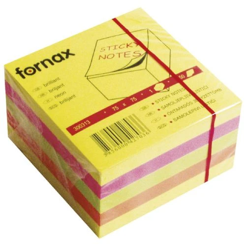 Fornax blok samolepljiv 75×75 mm – 450 listova, mix neon boja (2×žuta, narandžasta, roze, zelena)