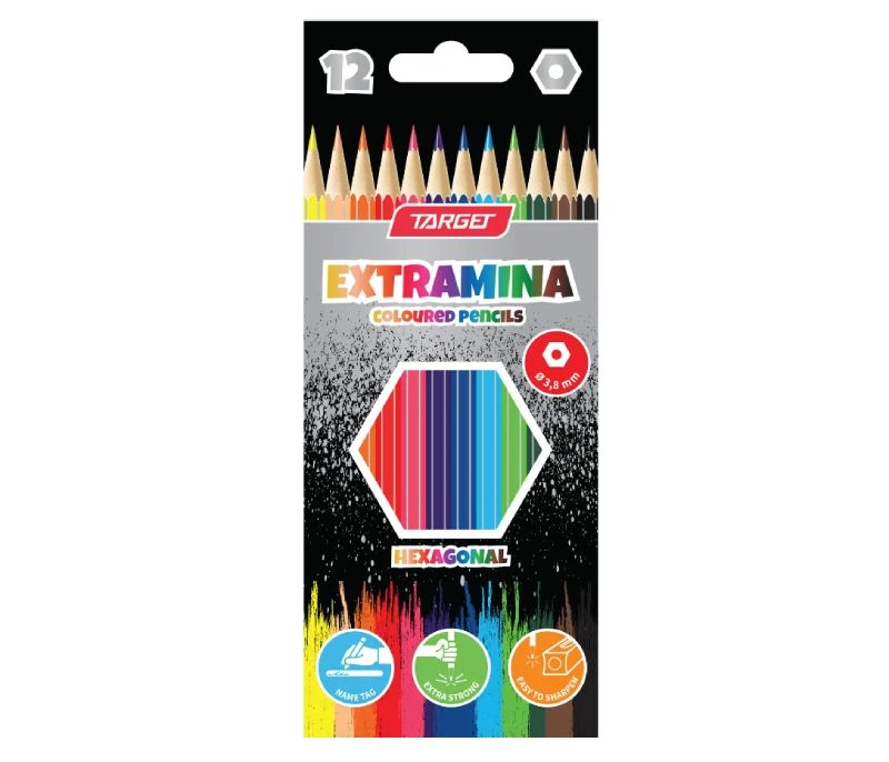Target drvene bojice Extramina 12 boja – heksagonalne, extra strong mine 3.8 mm, lako rezive 27418