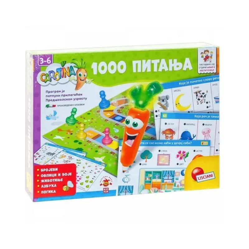 Carotina edukativna igra 1000 pitanja Lisciani sa govorećom svetlećom olovkom – interaktivna didaktička igra za decu uzrasta 3–6 godina za učenje kroz zabavu
