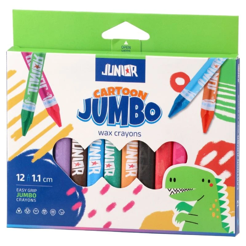 Junior Jumbo voštane bojice 12 boja – bogate, žive boje, trouglasti oblik, 10 cm