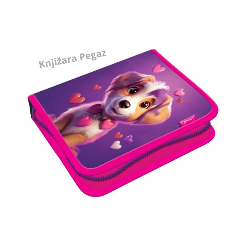 Pernica puna 1 zip 2 preklopa Connect Love Dog 60576 sa školskim priborom 35 delova