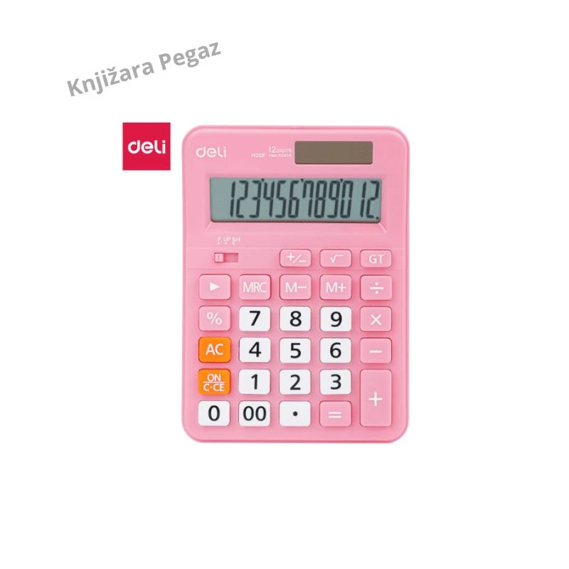 Deli EM210F Pink stoni kalkulator sa 12 cifara, solarni i baterijski, roze
