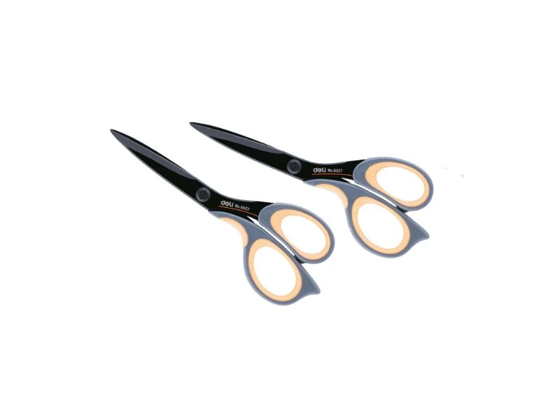 DELI makaze 17.5 cm teflonske žuto-sive E6027 – ergonomske makaze od nerđajućeg čelika sa teflonskim premazom