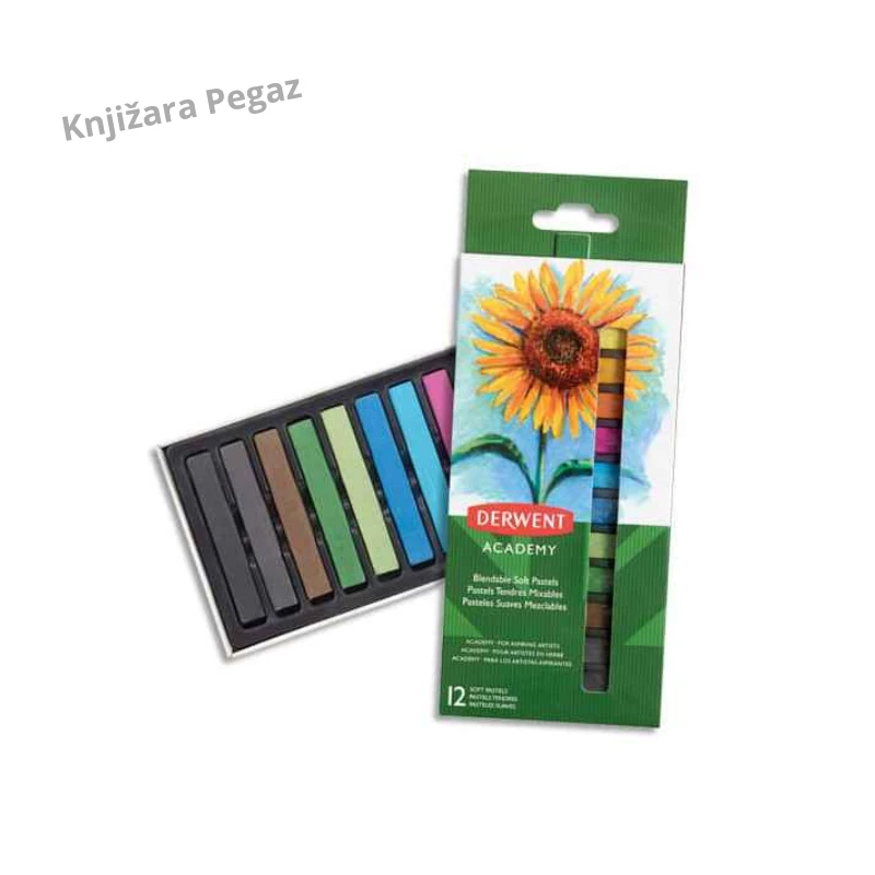 Derwent Academy suvi pastel 12 boja za početnike, meke pastelne krede za crtanje, senčenje i mešanje tonova 2302397
