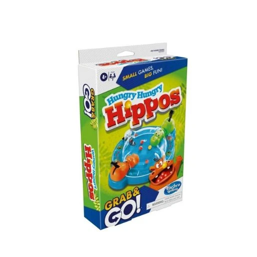 Društvena igra Hungry Hungry Hippos Grab and Go – putna igra za decu, mini verzija klasične igre, brza zabavna igra za 2 igrača