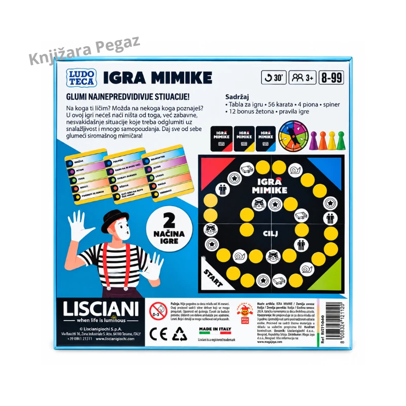 Lisciani Ludoteca Igra mimike društvena igra pantomime na srpskom za 3 i više igrača, uzrast 8–99 godina, 56 karata i dva načina igre