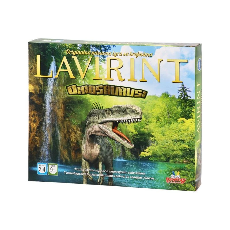 Društvena igra Lavirint – Dinosaurusi, edukativna misaona igra sa brojevima za decu 9+, porodična društvena igra za 2–4 igrača