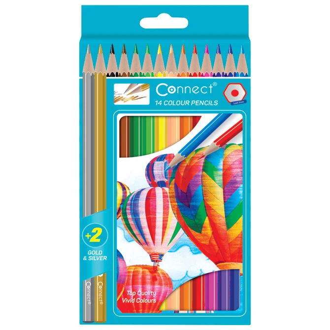 Connect drvene bojice 12+2 (zlatna i srebrna) – set od 14 boja u blister pakovanju, model 4138