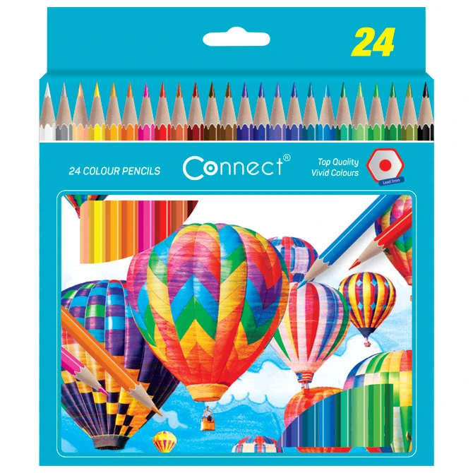 Connect drvene bojice 24 boje – šestougaone, blister pakovanje, model 3475