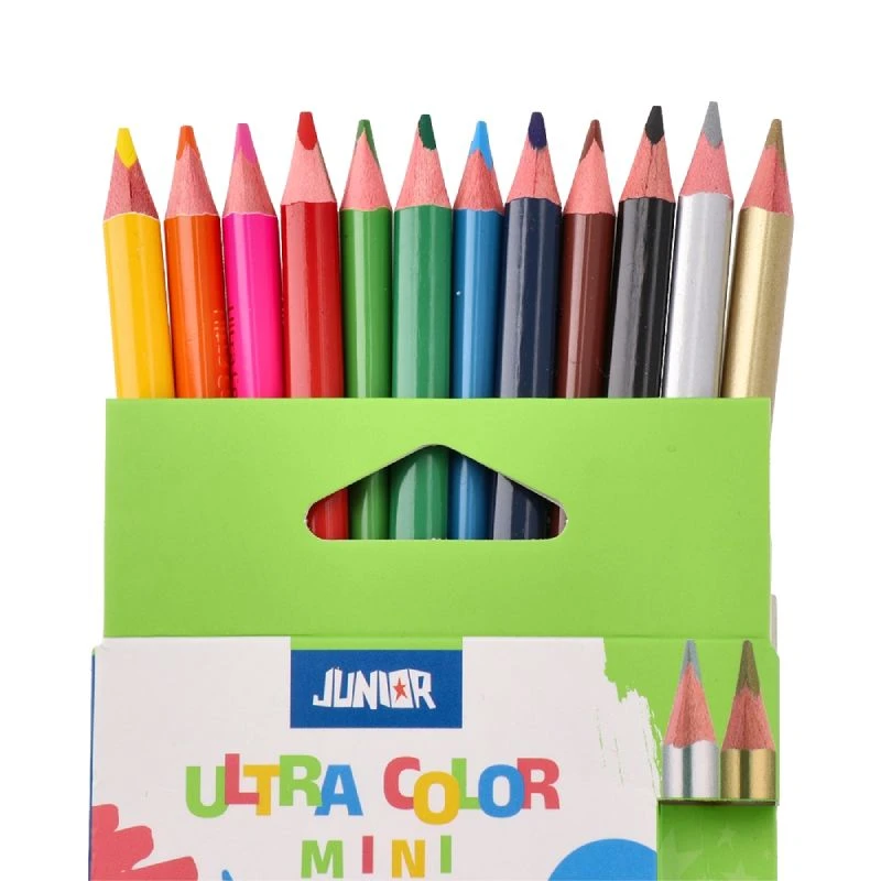 Junior Ultra Color drvene bojice 10 boja+zlatna+srebna – kratke, trouglaste, jarke boje, kvalitetno drvo – 130209