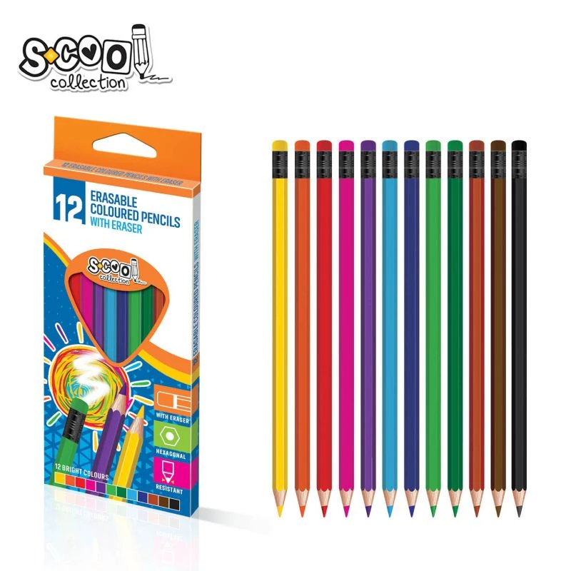 Drvene bojice Scool sa gumicom na vrhu-12 boja SC1481
