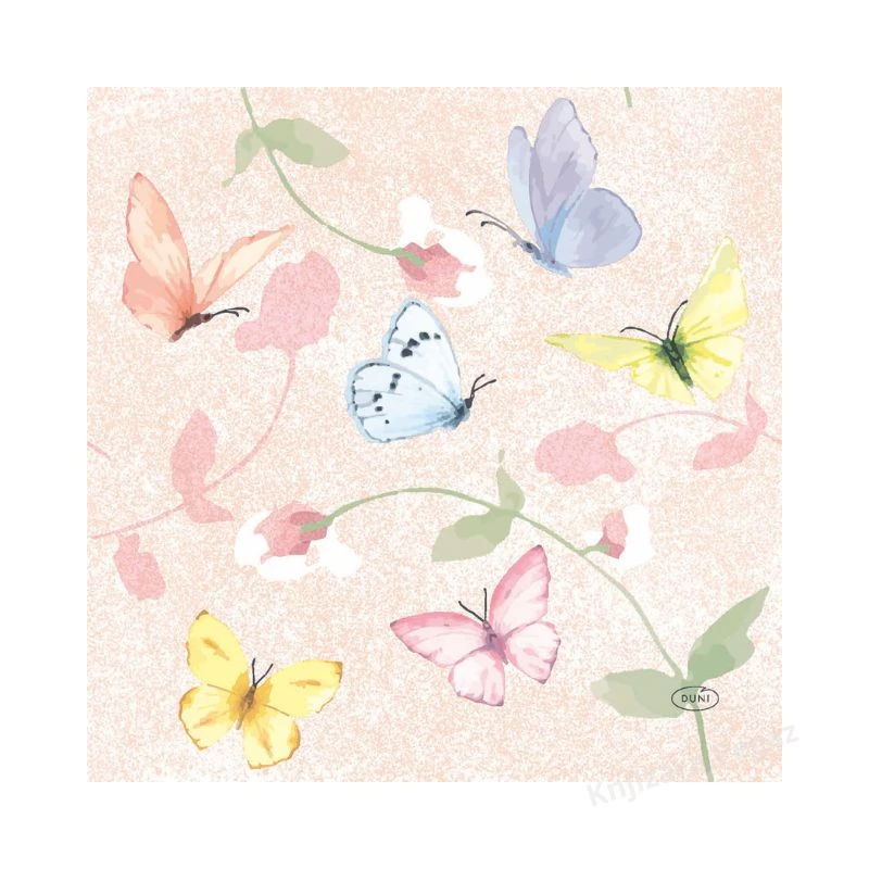 DUNI Salvete 33x33cm sweet peach pakovanje od 20 komada – dekorativne troslojne papirne salvete sa leptirima i cvetnim motivom, za dekoraciju stola, rođendane, slavlja i prolećnu trpezu