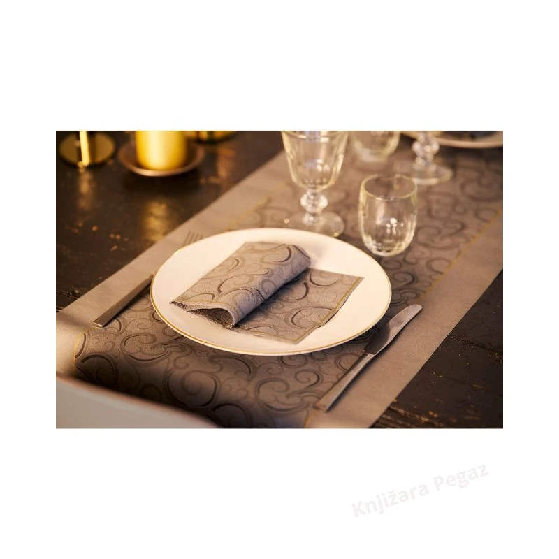 DUNI stona traka 0.4x4.8m elegant ewirls – luksuzna dekorativna stona traka sa elegantnim ornamentima, Dunicel table runner za svečanu dekoraciju stola, slavlje, restoran i elegantnu trpezu