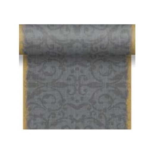 DUNI Stona traka Festive Granite grey 0.4x4.8m – Dunicel® 3-in-1 dekorativni nadstolnjak, sivo-zlatna stona dekoracija, perforirana traka za sto, FSC