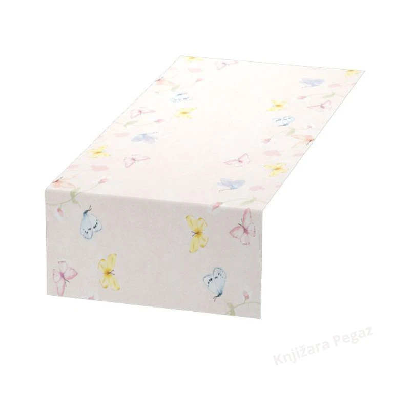 DUNI Stona traka 0.4x4.8m sweet peach – dekorativna stona traka sa cvetnim motivima leptirima i cvetnim motivom, Dunicel table runner za prolećnu dekoraciju stola, slavlje, rođendan i elegantnu trpezu