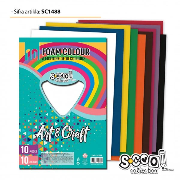 EVA pena SC1488 – set 10 listova, mix boja 20x30 cm – penasti materijal za kreativne radove, DIY projekte i školu