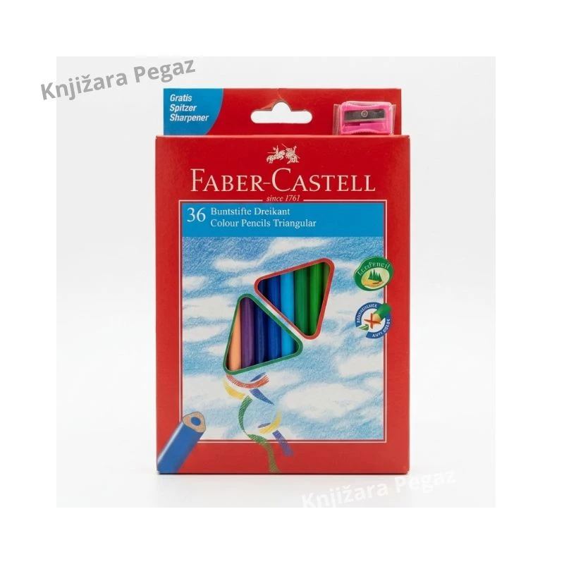 Faber-Castell Drvene bojice ECO triangular 36 boja + rezač, ergonomske bojice za školu, crtanje i kreativni rad 120536