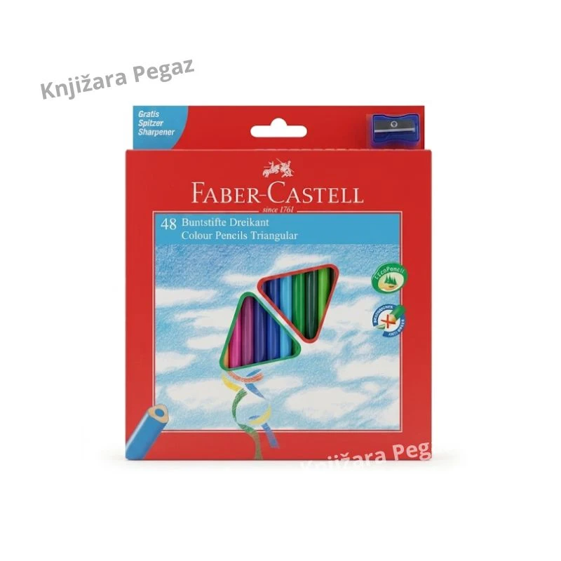 Faber-Castell Drvene bojice ECO Triangular 48 boja + rezač, ergonomske bojice za školu, crtanje i profesionalno bojenje 120548