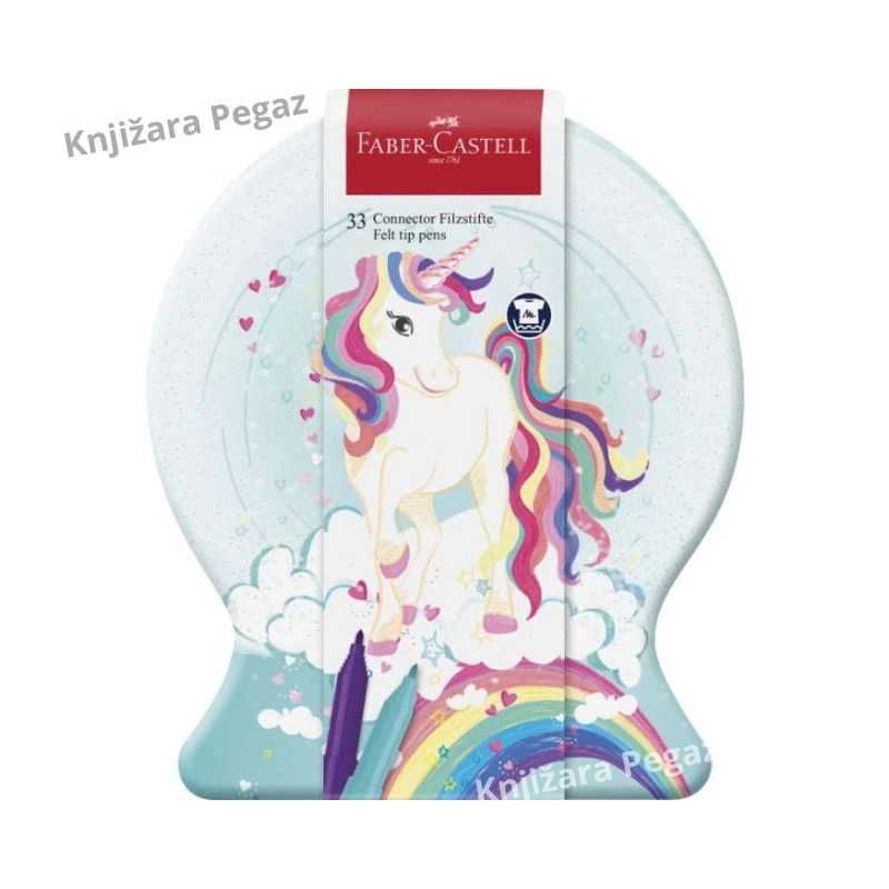 Faber-Castell Connector Flomasteri Unicorn 33 boje + kopče za povezivanje, kreativni set flomastera za decu 155544