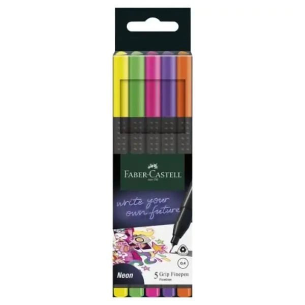 Faber-Castell Grip flomaster lajneri Neon set 5 kom | Precizni lajneri 0.4 mm