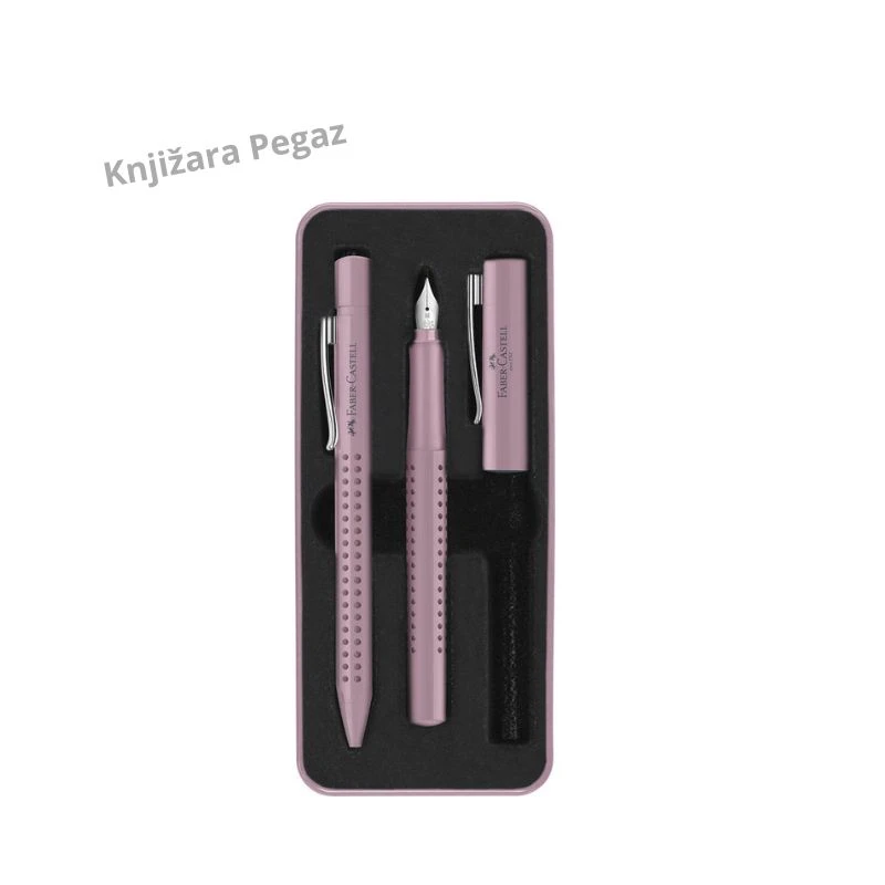 Faber-Castell Grip 2010 rose shadows set 201528, hemijska olovka i naliv pero M u metalnoj poklon kutiji, premium pisaći set