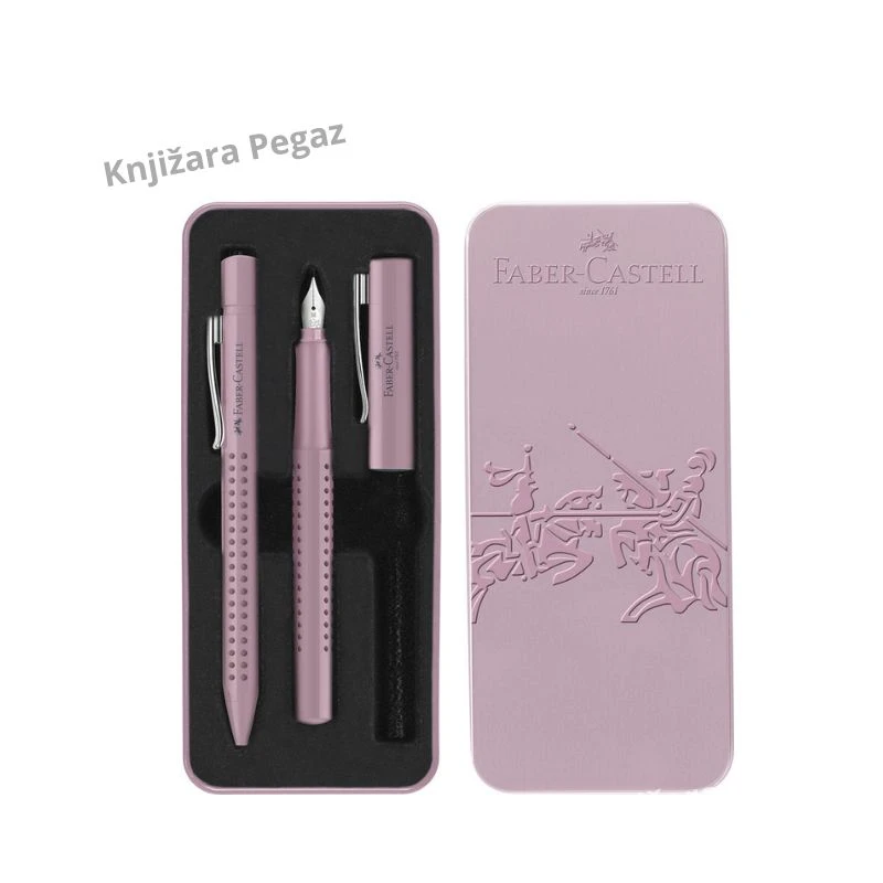 Faber-Castell Grip 2010 rose shadows set 201528, hemijska olovka i naliv pero M u metalnoj poklon kutiji, premium pisaći set
