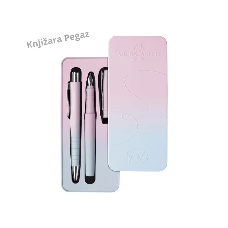 Faber-Castell Poly Set Flow Edition blushing sky, hemijska olovka i naliv pero M soft touch u metalnoj kutiji, Premium pisaći set 241054