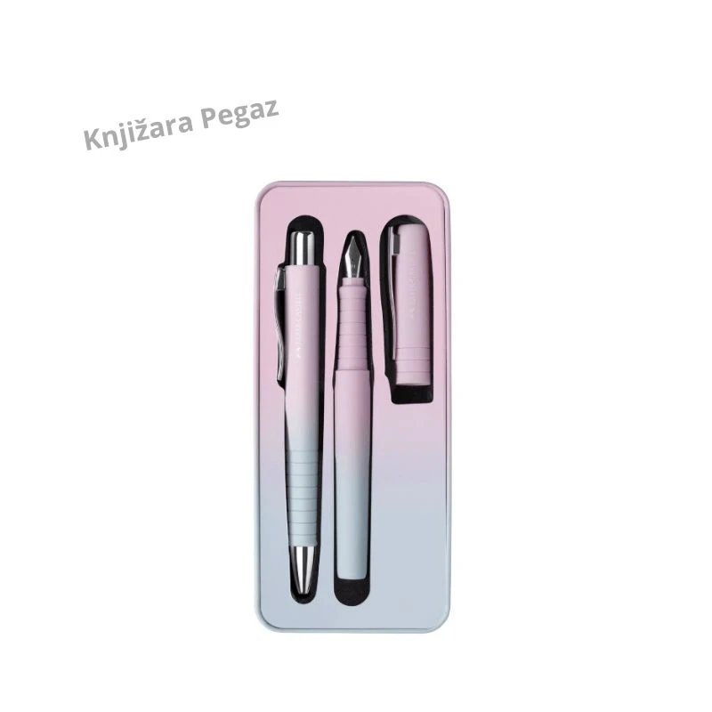 Faber-Castell Poly Set Flow Edition blushing sky, hemijska olovka i naliv pero M soft touch u metalnoj kutiji, Premium pisaći set 241054