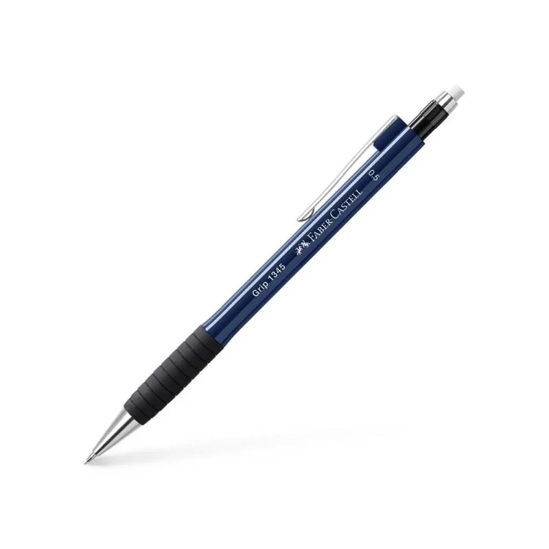 Faber-Castell Grip 1345 tehnička olovka 0.5 mm plava 134551, mehanička olovka sa gumiranim Gripom, metalnim klipsom i ugrađenom gumicom
