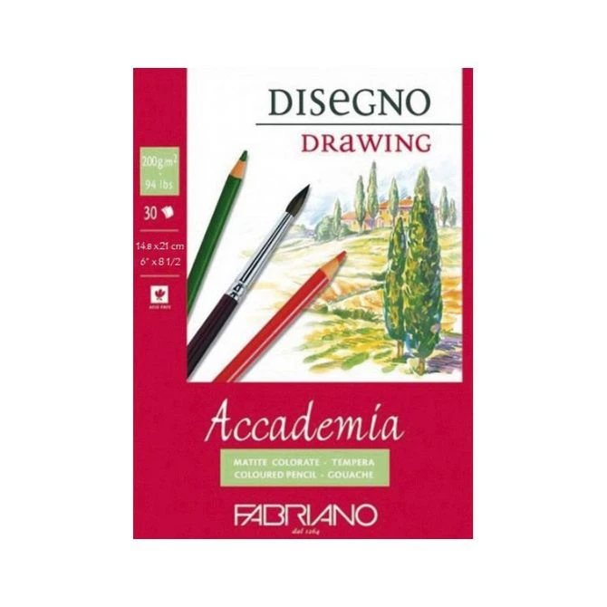 Fabriano Accademia Disegno Drawing blok za crtanje A5 (14,8 × 21 cm), 30 listova, 200 g/m² – natural grain papir, 100% pamuk (41201421)