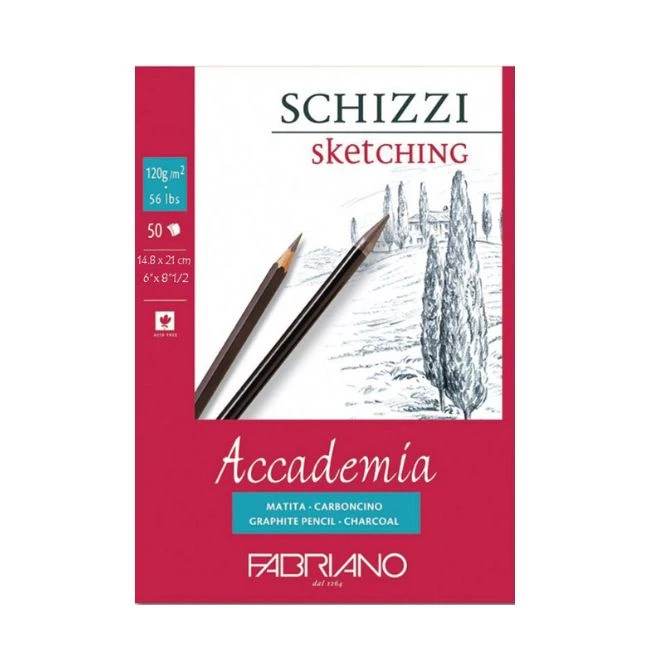 Blok za skiciranje Fabriano Accademia Schizzi Sketching A5 (14,8×21 cm) 50 listova 120 g/m² – natural grain, lajmovan gore – 41121421