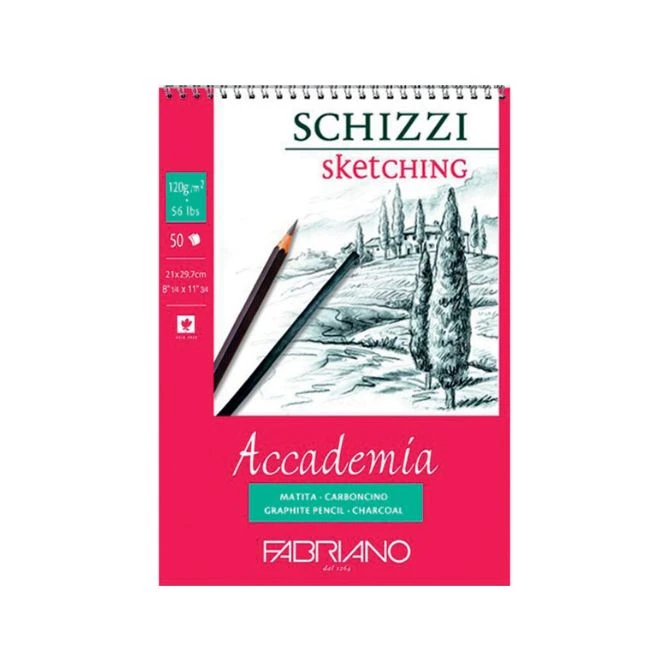 Blok za skiciranje Fabriano Accademia Schizzi Sketching A5 (14,8×21 cm) 50 listova 120 g/m² – natural grain, spirala gore – 44121421