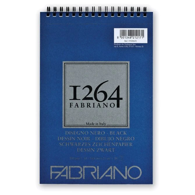 Fabriano Black Drawing blok za skiciranje A5, 20 listova, 200 g/m² – crni teksturisani papir, spirala gore (1264, 19100651)