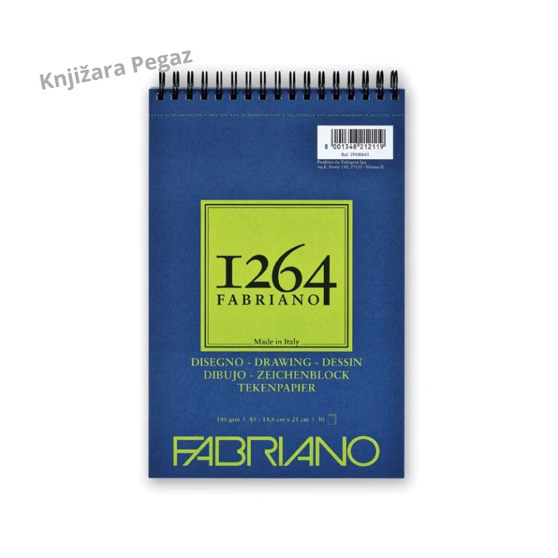 FABRIANO 1264 Drawing blok za crtanje A5, prirodna tekstura, spirala gore i mikroperforacija, 30 listova, 180 g/m² – 19100645
