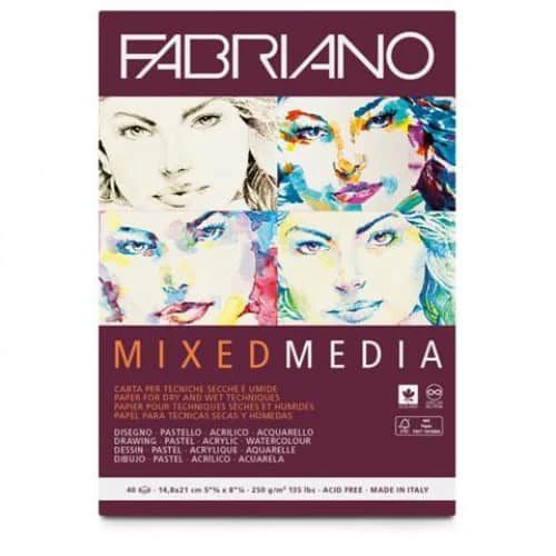 Fabriano Mixed Media blok za kombinovane tehnike A5 (14,8 × 21 cm), 40 listova, 250 g/m² – natural grain tekstura (19100502)