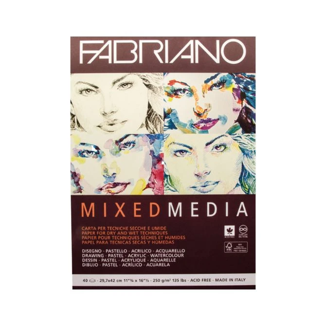 Fabriano Mixed Media blok za kombinovane tehnike A3 (29,7 × 42 cm), 40 listova, 250 g/m² – natural grain tekstura (19100382)