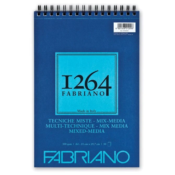 Fabriano Mixed Media 1264 blok za kombinovane tehnike A4, 30 listova, 300 g/m² – textured papir, spirala gore (19100643)