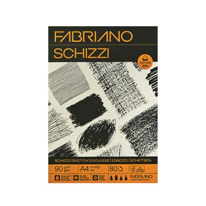 Fabriano Schizzi A4 – 80 listova, 90 g/m², 20% pamuk – blok za skiciranje i crtanje (19100716)