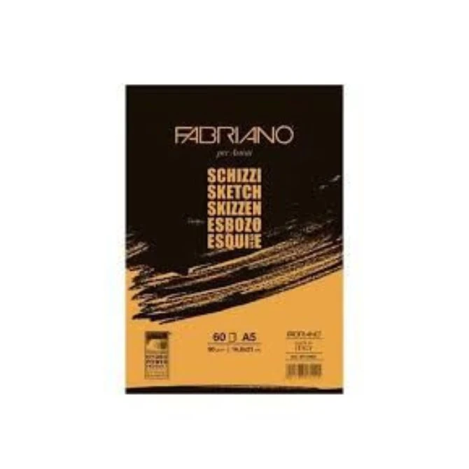 Blok za skiciranje Fabriano Schizzi A5, 60 listova, 90 g/m² – krem papir, natural grain, crne korice – 57714821