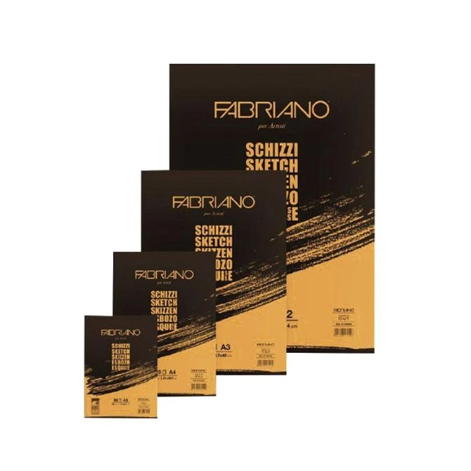 Blok za skiciranje Fabriano Schizzi A5, 60 listova, 90 g/m² – krem papir, natural grain, crne korice – 57714821