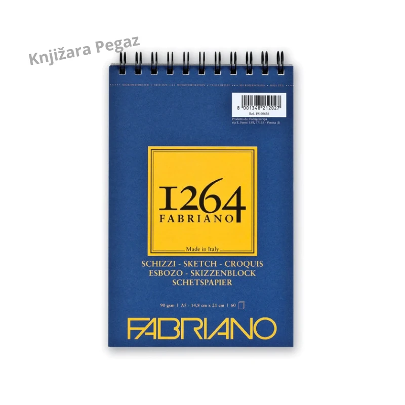FABRIANO 1264 Sketches blok za skiciranje A5, papir boje slonovače sa prirodnom teksturom, spirala gore, 60 listova, 90 g/m² – 19100636