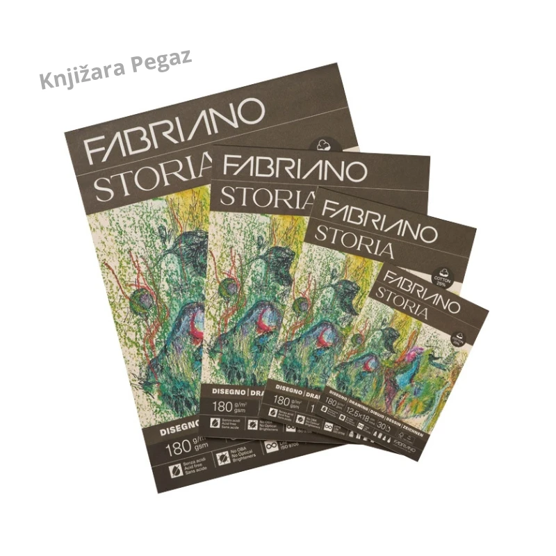 FABRIANO Storia blok za crtanje grafitom, ugljenom i bojicama, 25% pamuka, 12,5 x 18 cm, 30 listova, 180 g/m² – 19100731
