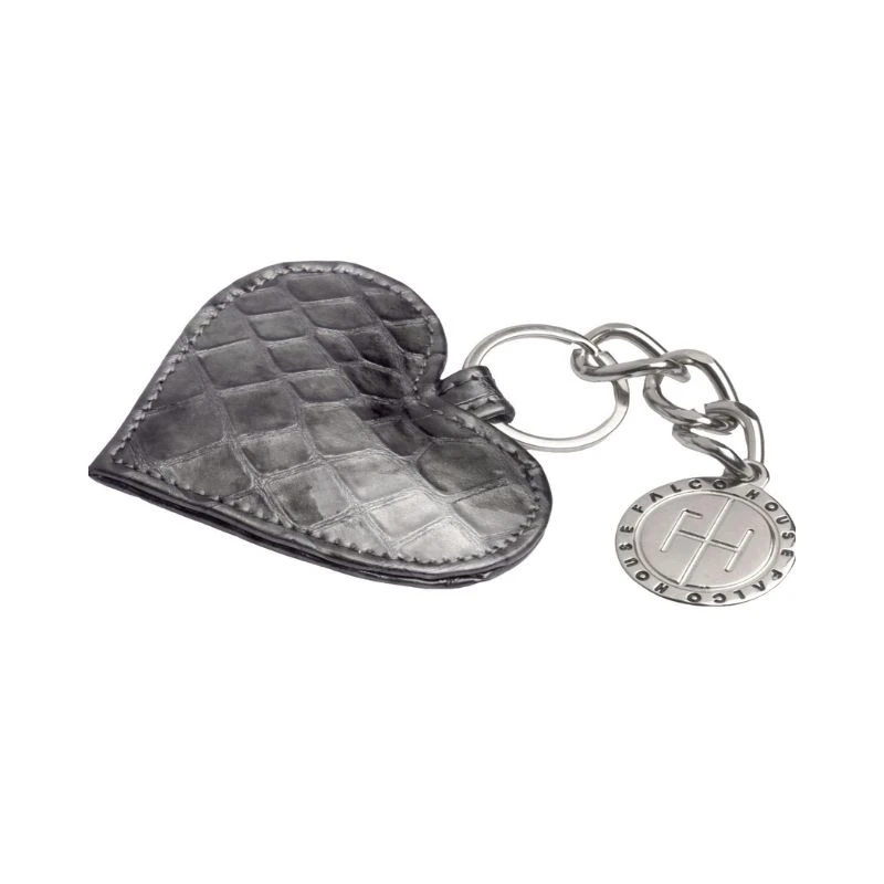 FALCO kožni ženski privezak za ključeve u sivoj kroko lak boji od prirodne kože sa elegantnim dizajnom iz Trendy kolekcije i metalnim Falco medaljonom – luksuzni modni dodatak i idealan poklon za žene