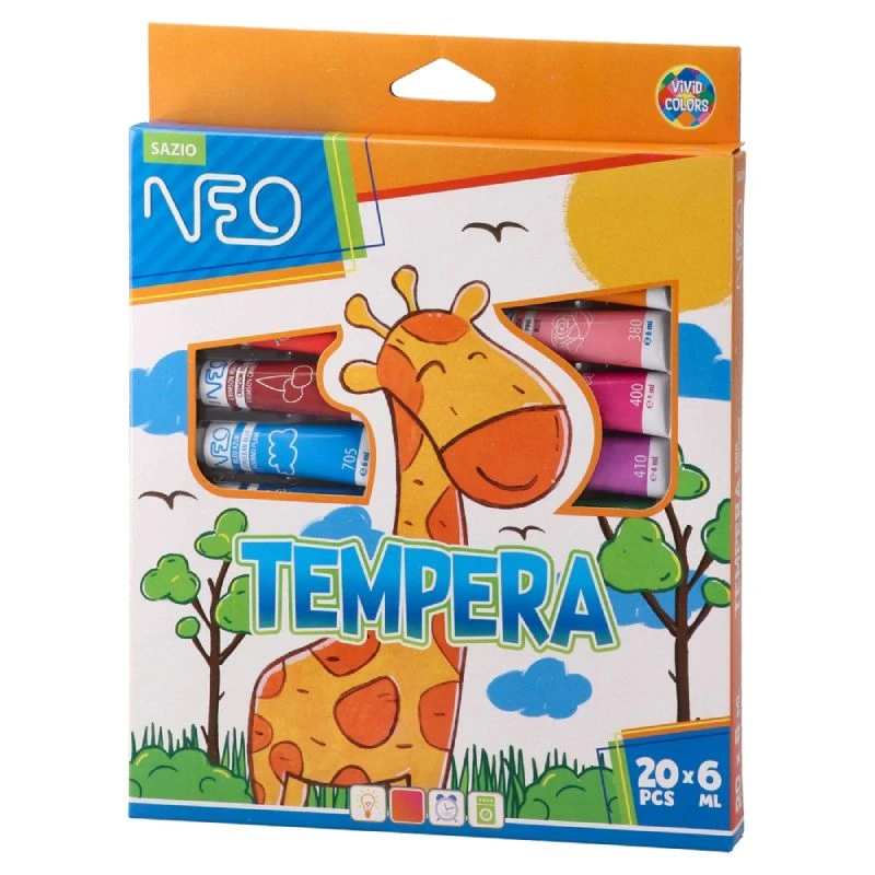 Sazio Fantasy tempera 20x6ml – set netoksičnih školskih tempera za decu, jarke i postojane boje