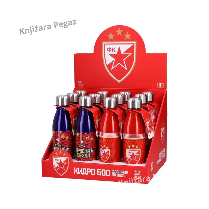 Crvena Zvezda aluminijumska flašica za vodu 600 ml, izolovana sportska boca za školu i trening 300000