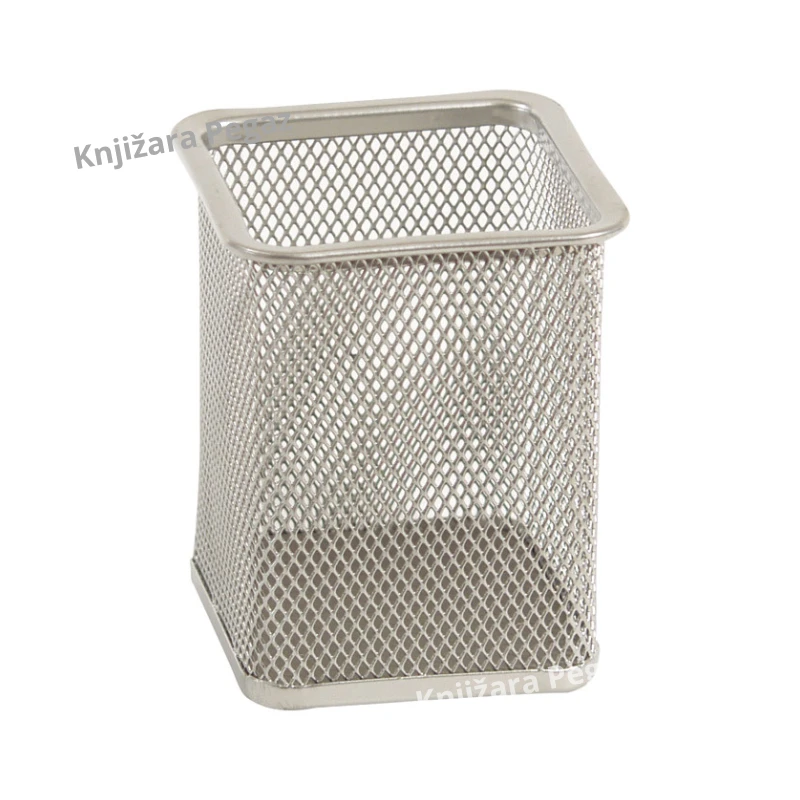 Fornax čaša za olovke metalna žičana četvrtasta srebrna 8x8x9,8 cm