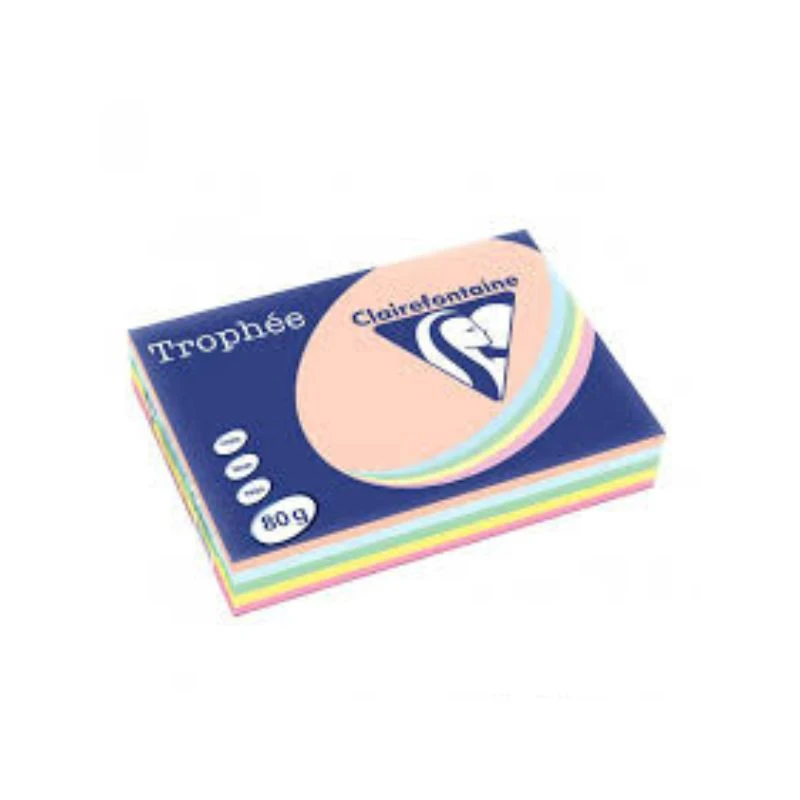 Clairefontaine fotokopir papir A4 80g pastel mix boja – premium pastelni papir u boji za štampanje i fotokopiranje, 100 listova (baby roze, pastel narandžasta, zelena, žuta i plava)
