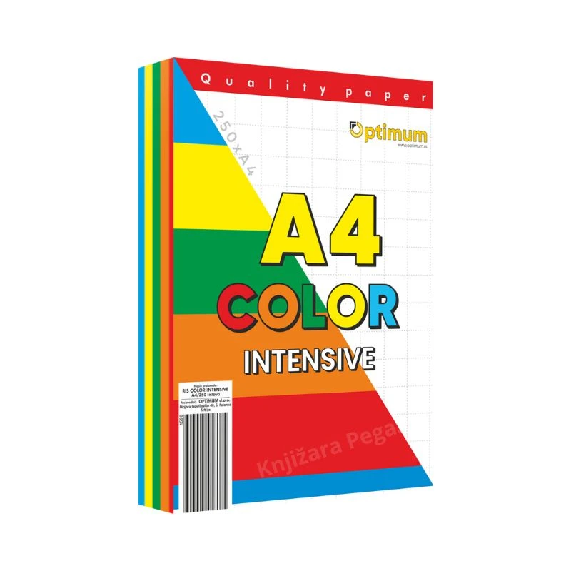 Fotokopir papir A4 80g INTENSIVE mix boja – papir u boji za štampanje i fotokopiranje, 250 listova (crvena, narandžasta, zelena, žuta, plava) za kancelariju, školu i kreativnu upotrebu