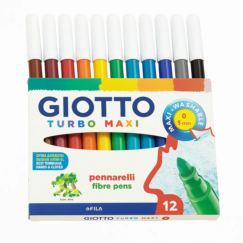 Giotto flomasteri Turbo Color 12 boja – Set flomastera za decu, perivi, izdržljivi vrh, 071400