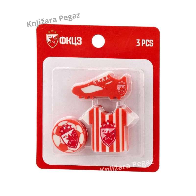 Crvena Zvezda gumice za brisanje, set 3 komada, školske gumice za olovku model 300345